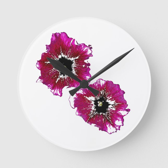 Summer Petunias Runde Wanduhr (Vorderseite)