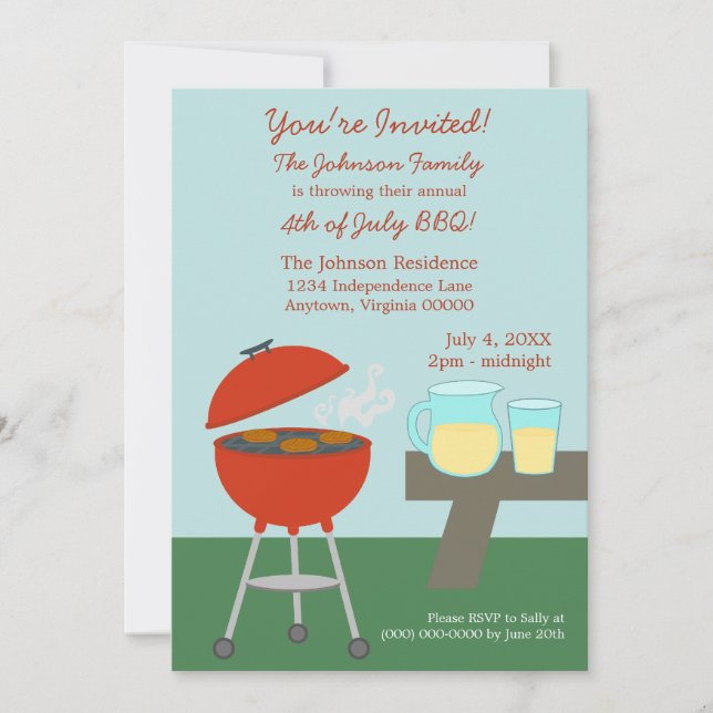 Summer Picnic Amerikanische Unabhängigkeitstag Ein Einladung (Vorderseite)