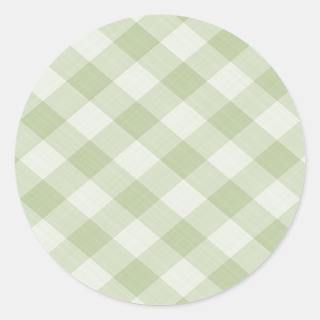 Summer Picnic Gingham Checkered Tablecloth: Green Runder Aufkleber (Vorderseite)