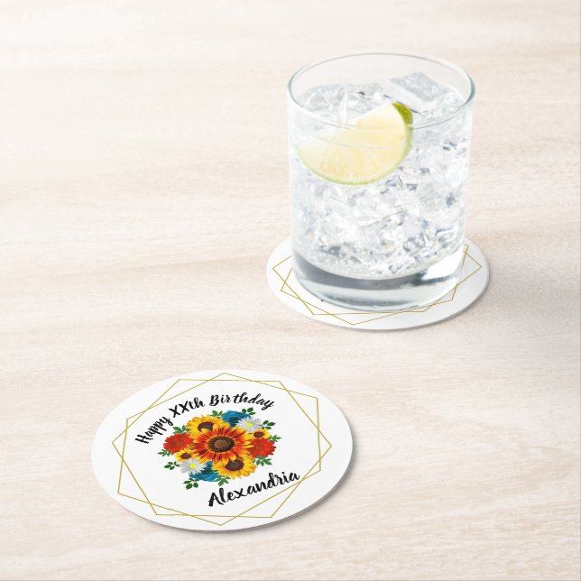 Summer Picnic Party Geometric Floral Runder Pappuntersetzer (Vor Ort)