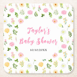 Summer Pink and Yellow Floral Baby Shower Rechteckiger Pappuntersetzer