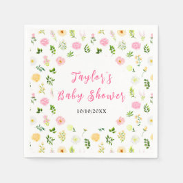 Summer Pink and Yellow Floral Baby Shower Serviette