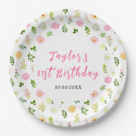 Summer Pink and Yellow Floral Birthday Pappteller