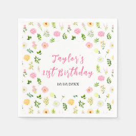 Summer Pink and Yellow Floral Birthday Serviette