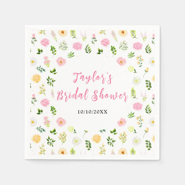 Summer Pink and Yellow Floral Bridal Shower Serviette (Vorderseite)