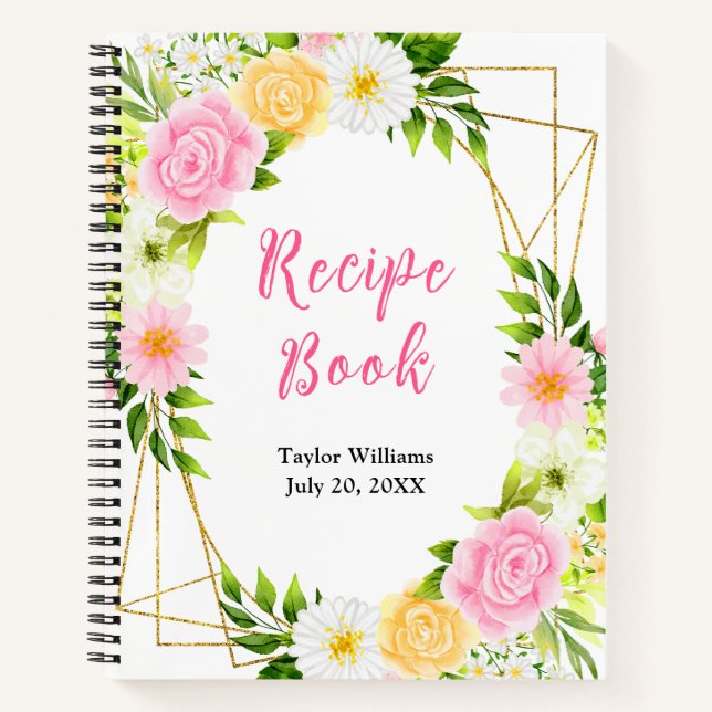Summer Pink and Yellow Floral Recipe Book Notizbuch (Vorderseite)