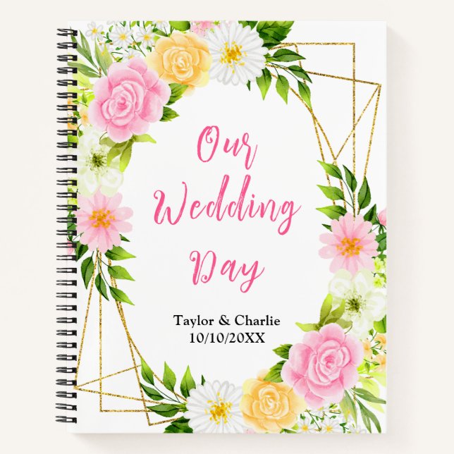 Summer Pink and Yellow Floral Wedding Planner Notizbuch (Vorderseite)