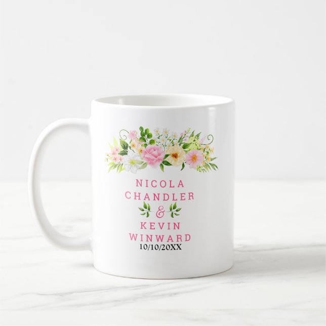 Summer Pink and Yellow Flowers and Foliage Wedding Kaffeetasse (Links)