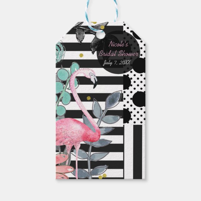 Summer Pink Flamingo Polka Dot Fun Funky Party Geschenkanhänger (Vorderseite)