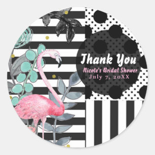 Summer Pink Flamingo Polka Dot Gastgeschenk Spaß Runder Aufkleber