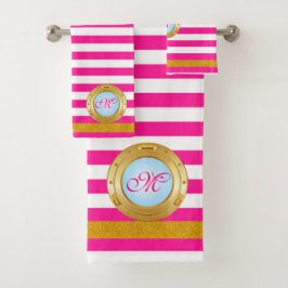 Summer Pink Gold Streifen Mit Monogramm Beach Badhandtuch Set