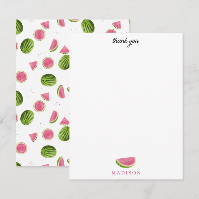 Summer Pink & Green Watermelon Muster Dankeskarte (Vorne/Hinten)