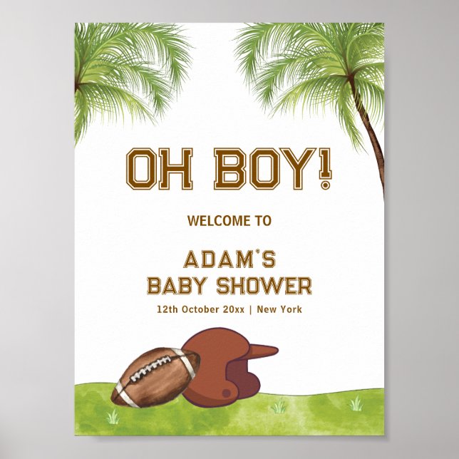 Summer Plam Tree Football Boy Baby Shower Welcome Poster (Vorne)