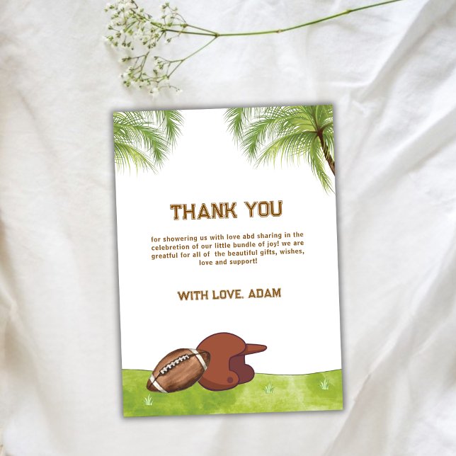 Summer Plam Tree Football Sport Boy Baby Shower  Dankeskarte (Summer Plam Tree Football Sport Boy Baby Shower Thank You Card)