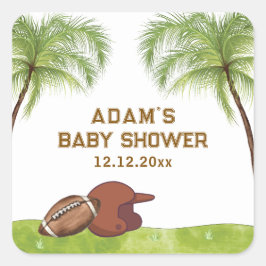 Summer Plam Tree Football Sport Boy Baby Shower Quadratischer Aufkleber
