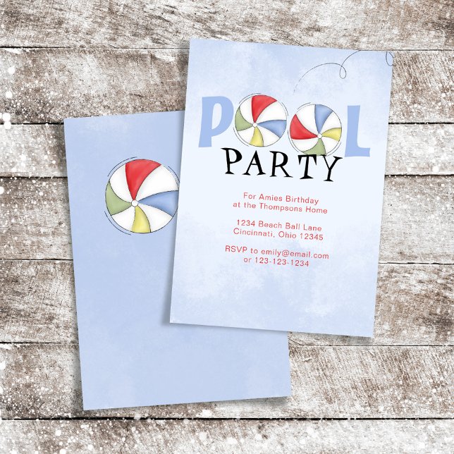 Summer Pool Party Beach Balls Custom Einladung (Pool party custom invitation template)