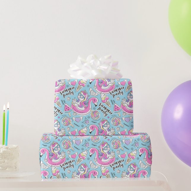 Summer Pool Party Einhorn Geschenkpapier (Partygeschenke)