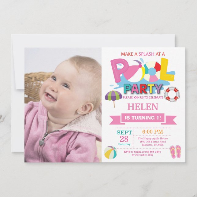 Summer Pool Party Einladung Splash Girl (Vorderseite)