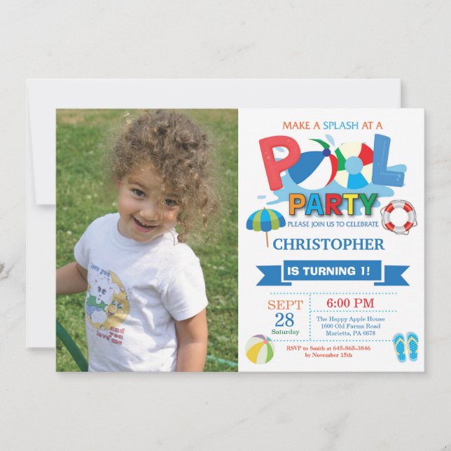 Summer Pool Party Einladung Splish Splash Boy (Vorderseite)