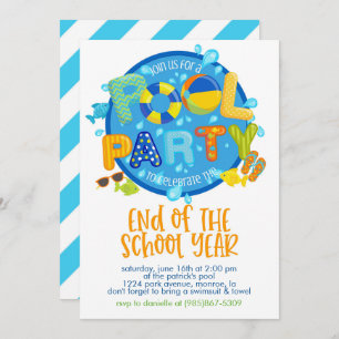 Summer Pool Party, Ende des Schuljahres Party Einladung