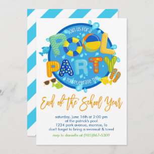Summer Pool Party, Ende des Schuljahres Party Einladung