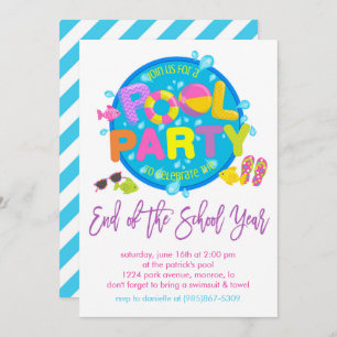 Summer Pool Party, Ende des Schuljahres Party in Einladung