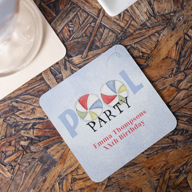 Summer Pool Party farbenfroher Strand Rechteckiger Pappuntersetzer (Pool party beach balls custom paper coaster)