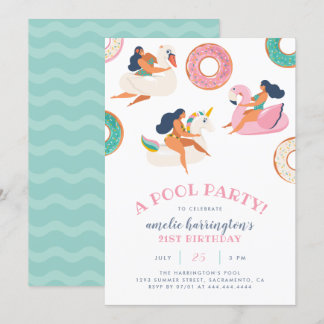 Summer Pool Party| Flamingo & Unicorn Geburtstag Einladung
