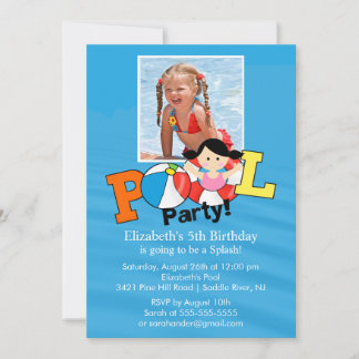 Summer POOL Party FOTO Geburtstag Einladung Girl