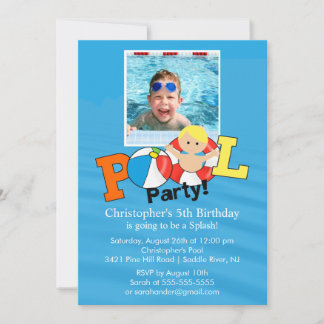 Summer POOL Party FOTO Geburtstag Einladung Junge