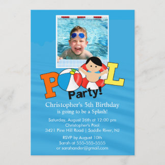 Summer POOL Party FOTO Geburtstag Einladung Junge