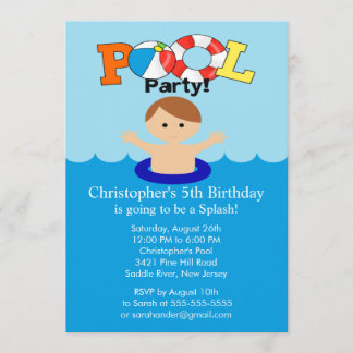 Summer POOL Party Geburtstag Einladung Boy