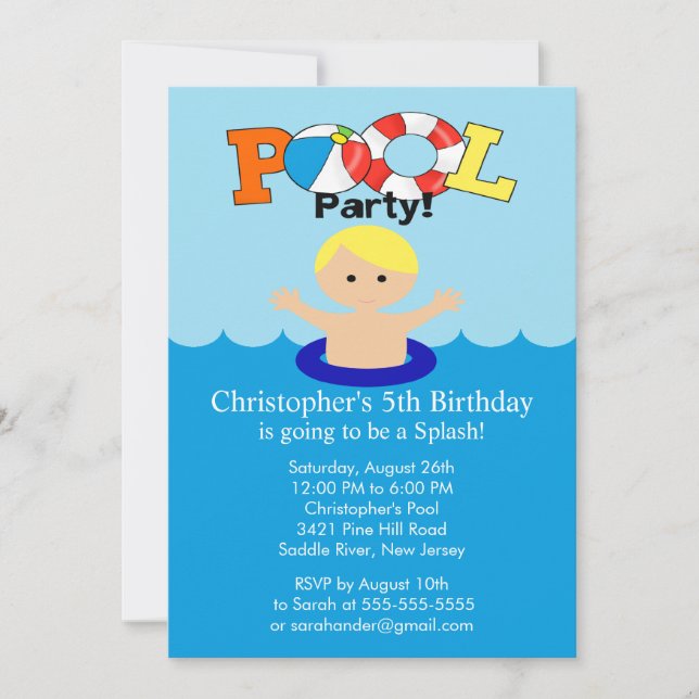 Summer POOL Party Geburtstag Einladung Boy (Vorderseite)