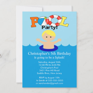 Summer POOL Party Geburtstag Einladung Boy