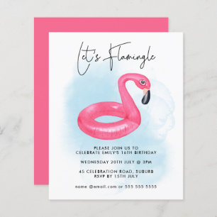 Summer Pool Party Pink Flamingo Teen Birthday Invi