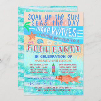 Summer Pool Party Schwimmen Fisch und Strand Einladung