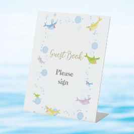 Summer Pool Party Shark Float Gästebuch Sockelschild
