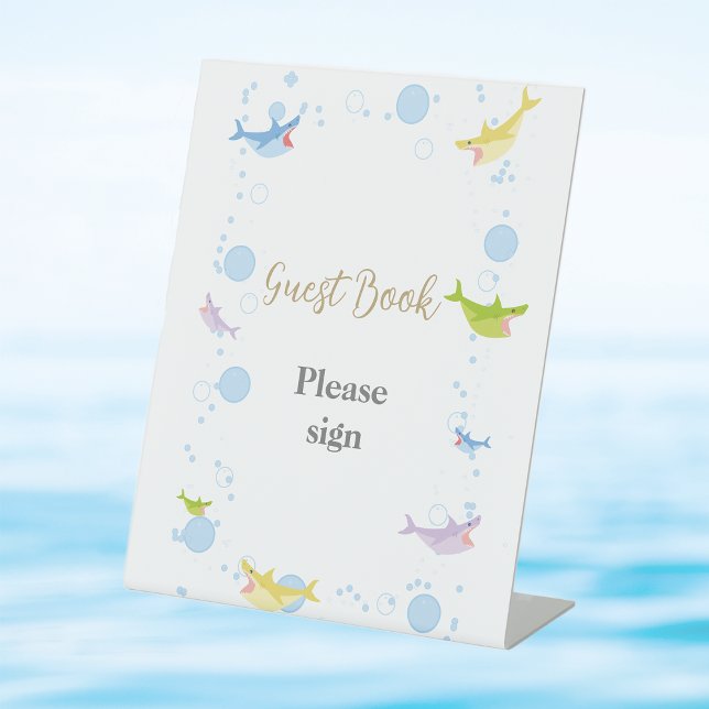 Summer Pool Party Shark Float Gästebuch Sockelschild (Von Creator hochgeladen)