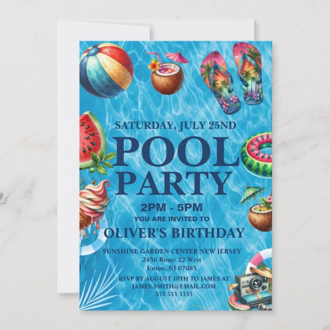 summer Pool Party,Swimming Birthday Invitation Einladung (Vorderseite)