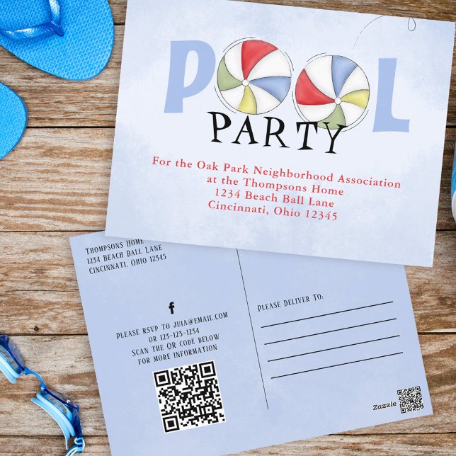 Summer Pool Party Wasserfarbe Postkarte (Pool party Custom invitation)