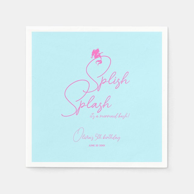 Summer Pool Simple Girl Mermaid Geburtstag Serviette (Vorderseite)