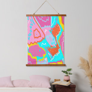 Summer Poolside Vibes Abstrakte Kunst Wandteppich Mit Holzrahmen