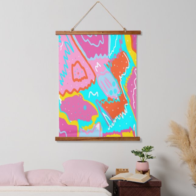 Summer Poolside Vibes Abstrakte Kunst Wandteppich Mit Holzrahmen (Schlafzimmer)