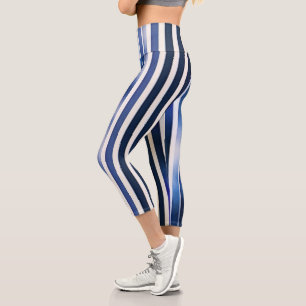 Summer Popular Navy Blue Boat Stripes Collection Capri Leggings