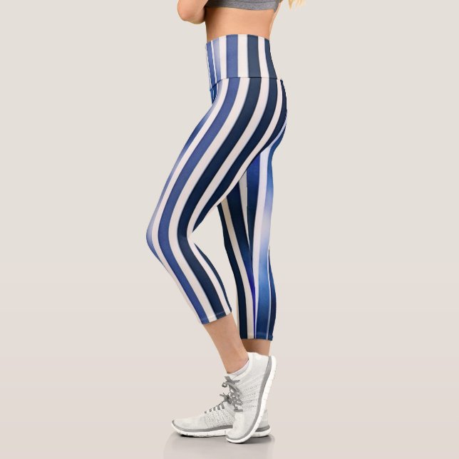 Summer Popular Navy Blue Boat Stripes Collection Capri Leggings (Links)