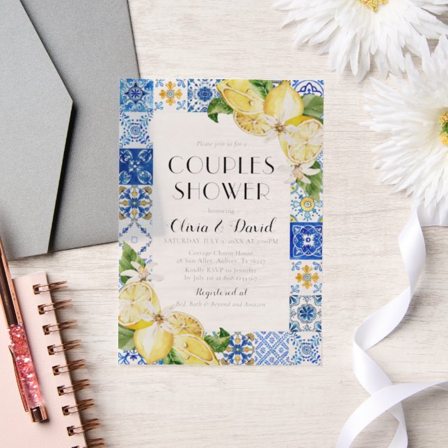 Summer Positano Blue Tiles Lemons Paare Dusche (Hochzeit)