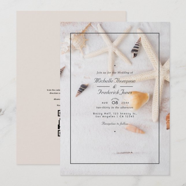 Summer QR Code UAWG Beach Hochzeit Einladung (Vorne/Hinten)