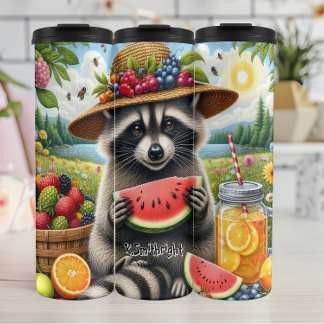 Summer Raccoon mit Watermelon Thermosbecher