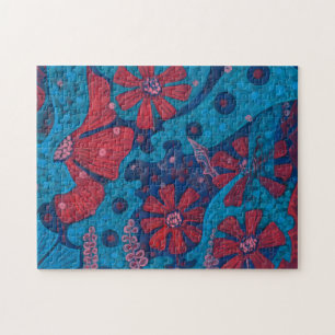 Summer Rain Fantasy Blume Blauer Rosa Blumenstrauß Puzzle