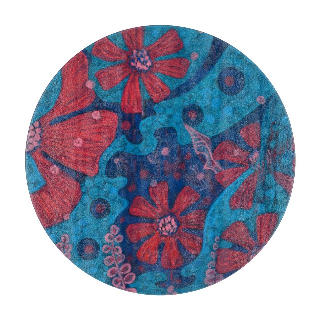 Summer Rain Fantasy Blume Blauer Rosa Blumenstrauß Schneidebrett (Vorderseite)